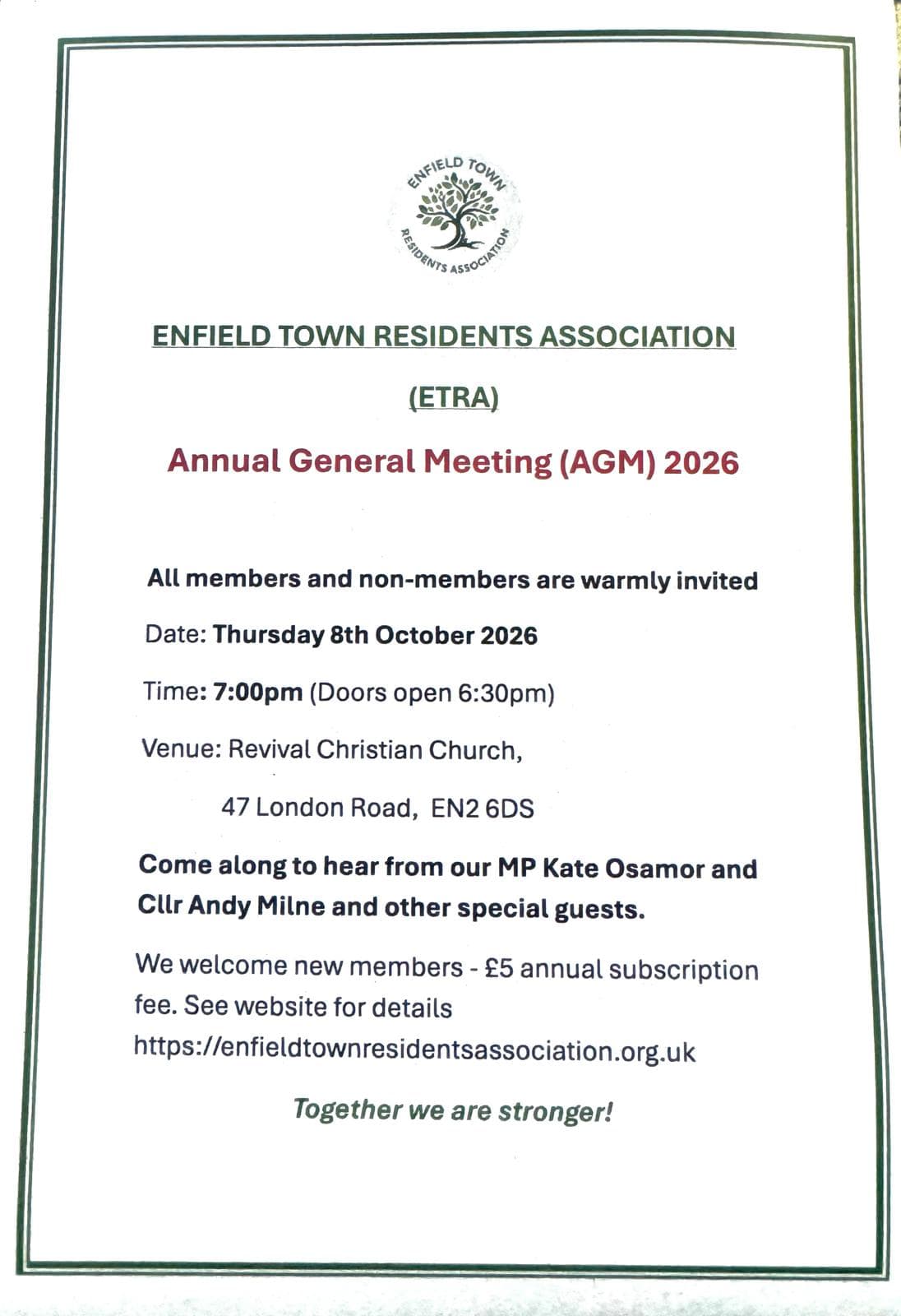 Annual General Meeting of the Enfield Town Residents Association