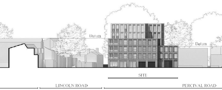 Approved elevation of the Lincoln Pub redevelopment viewed from Percival Road